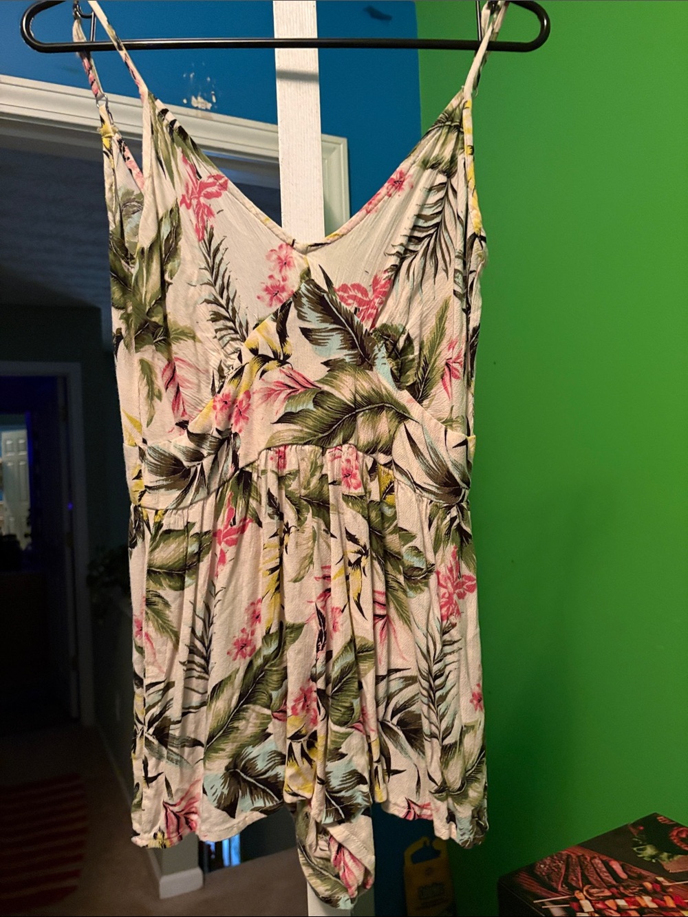 Derek Heart Tropical Floral Romper in Pink, Green and Cream
